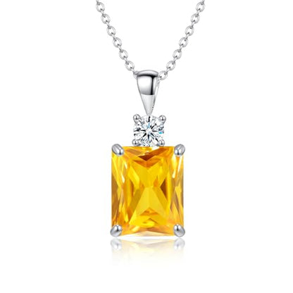 CiNily Rectangular Crystal Necklace for Women Trendy, Pendant Necklace with Chain 14K White Gold | Gold Plated Multicolor Birthstone Pendant Necklaces Boho Jewelry for Christmas Birthday Wedding - color: Silver-Yellow cz