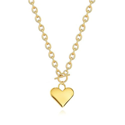 Zeffy Dainty Gold Heart Necklace for Women Trendy 14K Gold/Silver Plate Cute Heart Pendant Choker Necklaces Gold Love Heart Chain Necklace for Women Dainty Gold Jewelry Gifts for Women - style: Gold Big Chunky Heart Necklace