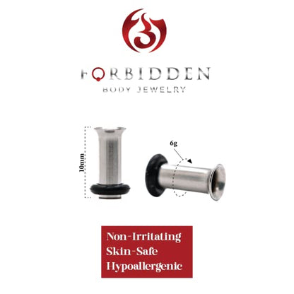 Forbidden Body Jewelry 12G-1 Inch Surgical Steel Single Flared Tunnel Plugs Plus O-Ring, Choose Pcs/Gauge - style: 2pcs: 4mm (6GA)