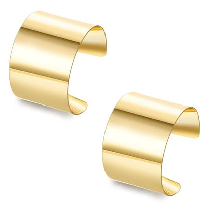 2Pcs Cuff Bangle Bracelet for Women Open Wide Bangle Bracelet Set | minimalist statement bangle bracelets，wrist cuff wrap bracelet adjustable，open wide wire grooved hammered bracelet set - color: 2PCS-Gold-B