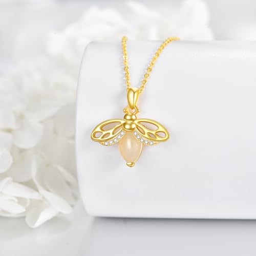 VONALA Gold Bee Pendant Necklace 925 Sterling Silver Bumblebee Jewelry Birthday Gifts for Women Daughter - style: Bee and Jade
