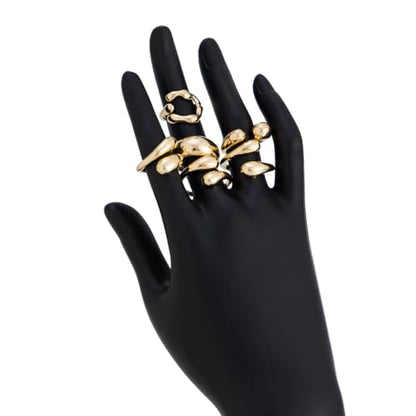 Stackable Rings for Women Chunky Gold Rings Stacking Ring Set Knuckle Rings for Women Statement Jewelry Gifts for Women - color: Gold Thick Gold Stacked Ring