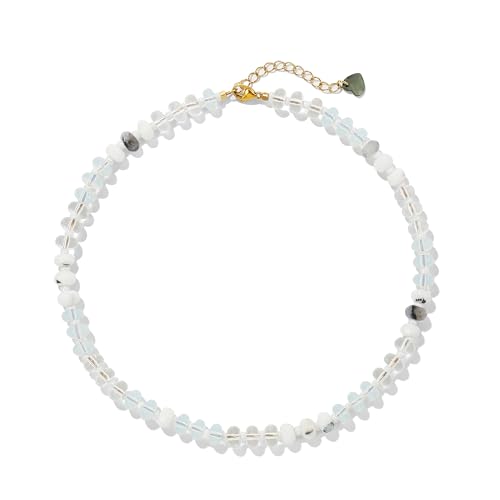 Gemstone Beaded Necklace for Women Colorful Natural Stone Freshwater Pearl Surfer Beach Rainbow Necklace Jewelry Gift - color: White
