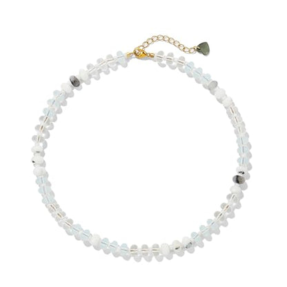 Gemstone Beaded Necklace for Women Colorful Natural Stone Freshwater Pearl Surfer Beach Rainbow Necklace Jewelry Gift - color: White