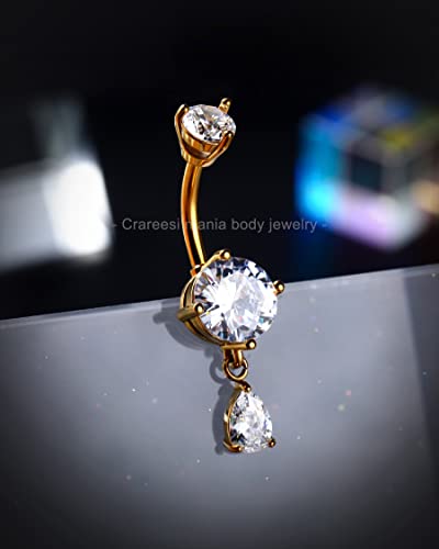 Belly Button Ring Dangle Belly Rings 316L Surgical Steel Belly Button Piercing Jewelry Teardrop Navel Ring for Women - color: Gold-CLCZ-10mm