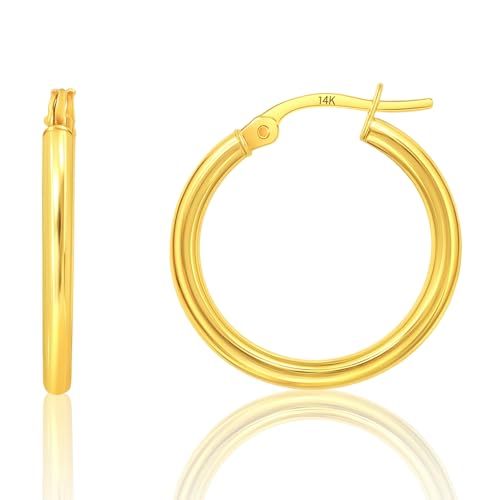 10k or 14k Gold Hoop Earrings for Women | Hypoallergenic Small to Large 12MM to 50MM Hoop Earrings with Secure Click Tops | Yellow or White Gold Classic Hoops in 2MM Thick Tube by MAX + STONE - color: 14K Yellow Gold, size: 20mm | 0.75 inch Diameter