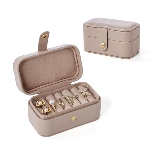 Jewelry Ring Case for Travel, PU Leather Jewelry Storage Box for Rings Stud Earrings, Portable Travel Jewelry Organizer Case for Women, Light Taupe - color: Light Taupe