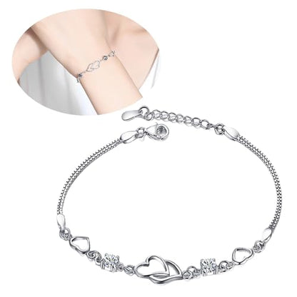 925 Sterling Silver Bracelets for Women Adjustable Love Heart Charm Chain Bracelets Fashion Jewelry Valentine's Day Gifts for Your Lover - color: 4-Purple