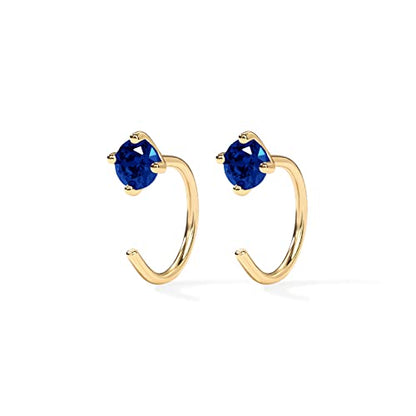 PAVOI 14K Gold 925 Sterling Silver Huggie Half Hoop Earrings for Women | Tiny Boho Colored Cartilage Earring | Blue, Green, Amethyst, Garnet, Black CZ, Turquoise, Opal, Pearl - style: Blue Sapphire