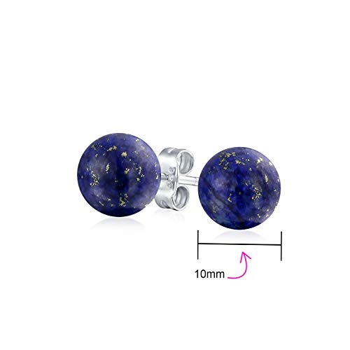 Classic Birthstones Gemstone 10MM Ball Stud Earrings .925 Sterling Silver - color: Blue Lapis Lazuli