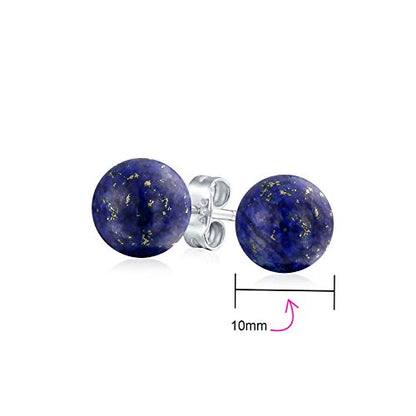Classic Birthstones Gemstone 10MM Ball Stud Earrings .925 Sterling Silver - color: Blue Lapis Lazuli