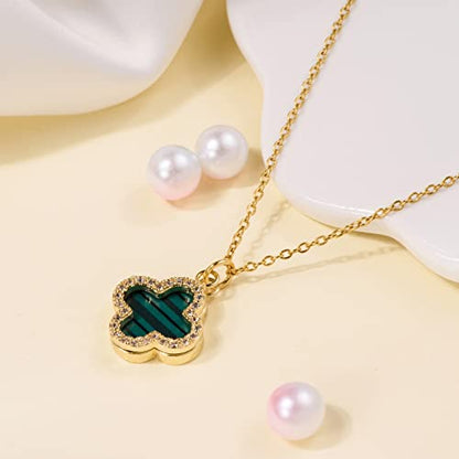 Clover Necklace For Women 18k Gold Plated Silver Lucky Four Leaf Clover Pendent Necklaces Trendy Dainty Jewelry Gifts for Women - color: Gold-Green