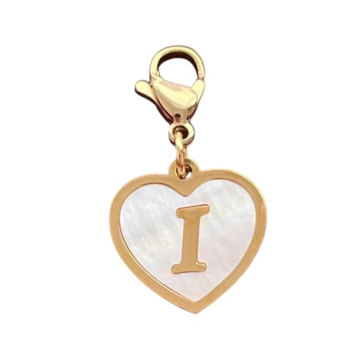 Golden Heart Titanium Steel Shell Finish Alphabet Letter Clip-On Charms A-Z Initial Pendant for Bracelet, Necklace, Keychain, DIY Jewelry Making - color: I