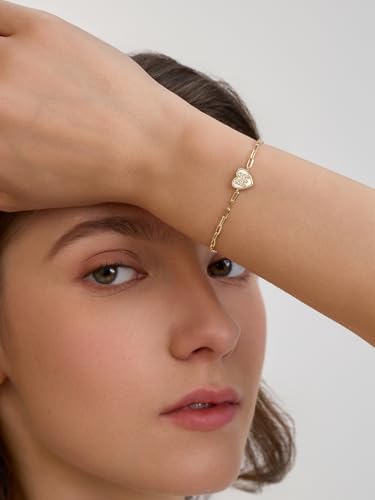 Gold Initial Bracelet For Women, 14k Gold Letter Bracelets | Adjustable Stacking Bracelets Jewelry Gift For Women, Valentines Mother Christmas Jewelry for Women Her 6.5-8 Inch - color: I