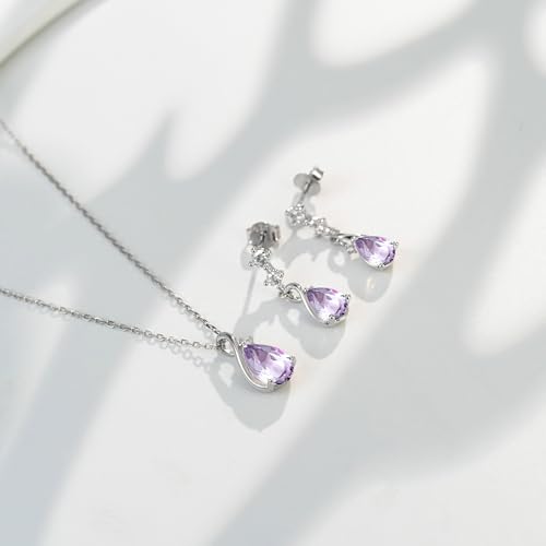 immobird 925 Sterling Silver Infinity Birthstone Jewelry Set Teardrop | Birthstone Necklace and Earring Set, Small Pear-shape Pendant, Drop Earring, Timeless Gift for Her, Daily Wear, Nice Gift Box - color: 02-Feb.