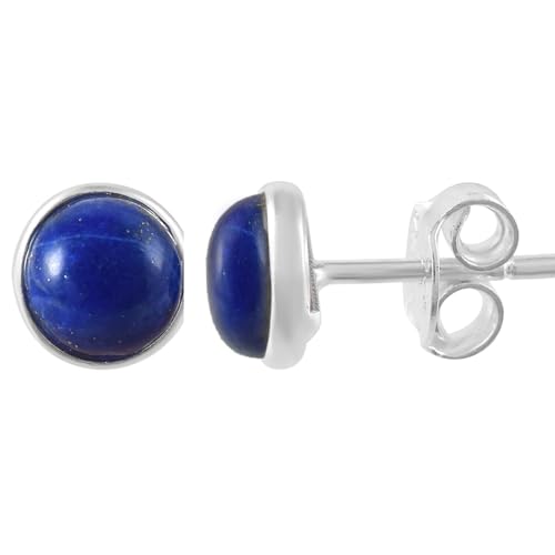 5 MM Natural Gemstone 925 Sterling Silver Hypoallergenic Studs Earrings Jewelry for Women Dainty Trendy Antiqued Silver Birthstone Earrings Jewelry Gifts for Women and Her - color: Lapis Lazuli
