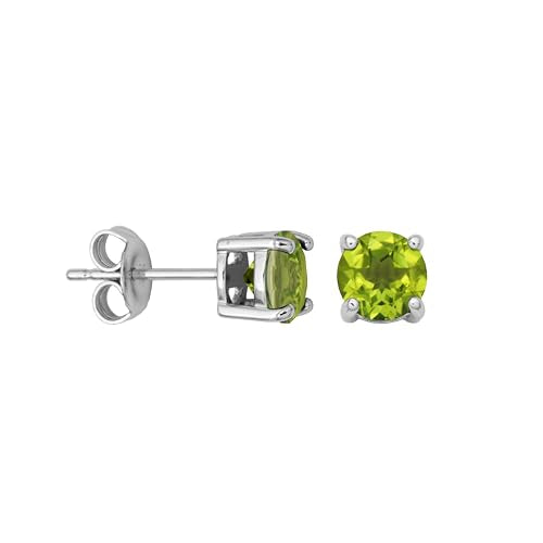 Amazon Essentials Sterling Silver Round Birthstone Stud Earrings - color: Green Peridot, August
