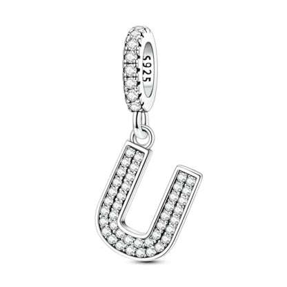Hapour Letter 925 Sterling Silver Charm with Cubic Zirconia Alphabet A-Z Initial Dangle Charms Beads Pendent DIY Jewelry for Bracelets Necklace - color: U