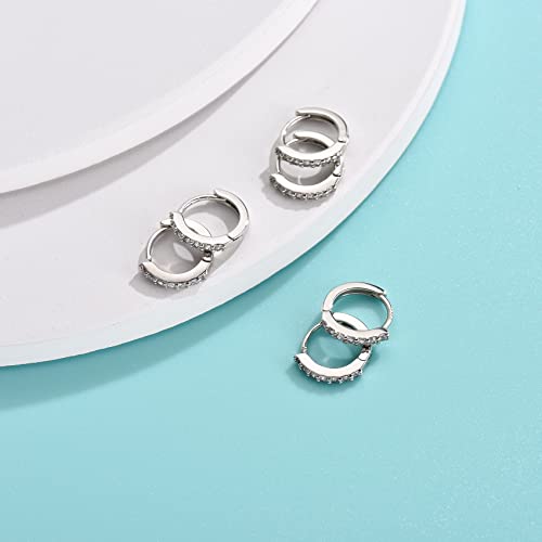 Silver Hoop Earrings for Women, 3 Pairs Small Sterling Silver Huggie Earrings | Tiny Cubic Zirconia Cartilage Cuff Earrings Hoop Piercing Jewellery for Men Teens (8mm/10mm/12mm) - color: 3 Pairs(8mm*3)-Silver