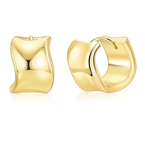 925 Sterling Silver Hoop Earrings for Women Chunky Small Huggie Earrings | Hypoallergenic Lightweight Huggy Earrings Crafted with 925 Sterling Silver Posts Fashion Jewelry Gifts - color: Gold