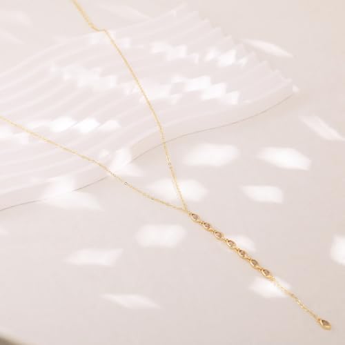 Lariat Necklace for Women, Non Tarnish Dainty Chain Stackable 14K Gold Plated Cute Trendy Layered Necklaces Elegant Jewelry Gift for Women Her - color: Silver, style: CZ