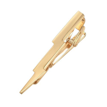 Yoursfs Lightning Bolt Tie Clip for Men Unique 316L Stainless Steel Novelty Tie Bar Super Hero Cool Tie Clips for Valentine's Day Gifts - color: gold