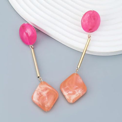 Acrylic Geometric Earrings Round Square Resin Earrings Lightweight Drop Earrings Resin Acetate Drop Dangle Hoop Earrings Long Tassel Fashion Jewelry Hollow Marble Design for Women - color: Colorful