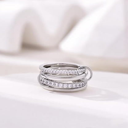 14K Gold Plated Interlocked Stackable Rings for Women Non Tarnish,Gold and Silver Cubic Zirconia Statement Rings Set,Mixed Metals Ring Two-Toned Connected Bands Stacking Jewelry - color: 4*silver rings