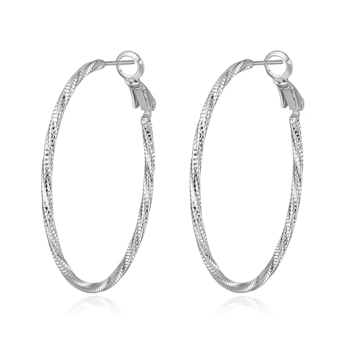 DAILY VIBES Dainty Thin Twisted Big Hoop Earrings for Women | 925 Sterling Silver Post, 14K Gold or Silver Plated Loop, Diamond-Cut Large Hoops, Hypoallergenic Hoop Earrings - color: Silver, size: 40mm