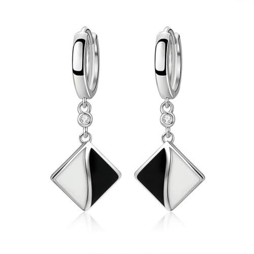 Fashion Huggie Hoop Earrings for Women Teens White Gold Cubic Zirconia Love Heart Hoops Polygonal Exaggerated Geometric Drop Dangle Earrings Black And White Squares Minimalist Everyday Jewelry Gifts - style: Squares