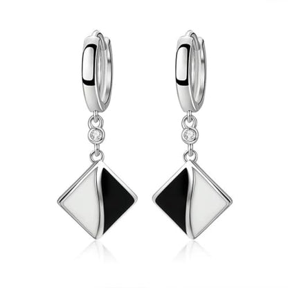 Fashion Huggie Hoop Earrings for Women Teens White Gold Cubic Zirconia Love Heart Hoops Polygonal Exaggerated Geometric Drop Dangle Earrings Black And White Squares Minimalist Everyday Jewelry Gifts - style: Squares