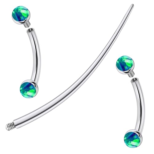 F136 Titanium 16g 6/8/10mm Opal Eyebrow/Rook/Snug/Vertical-Labret/VCH/Snake-Eyes/Anti-Tragus/Christina/Daith/Belly-Button/Bridge/Hood/Surface Curved Barbell Piercing Jewelry for Women Men - color: Green, size: 8mm=5/16in