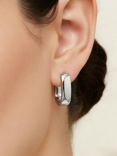 FAN&LOUIS Gold Clip On Earrings for Women，24K Gold Plated Chunky Hoop Earrings for Non-Pierced Ears Small Hypoallergenic Lightweight U Shaped Clip-On - style: Silver