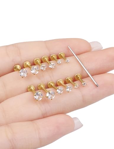 18G 16G 14G Lip Labret Medusa Nose Rings Studs Flat Back Earrings Internally Threaded 316L Surgical Steel Cartilage Tragus Helix Conch Earrings Piercing Jewelry for Women Men 6mm 8mm 10mm - color: 16G - Gold Tone-6/8/10mm Bar