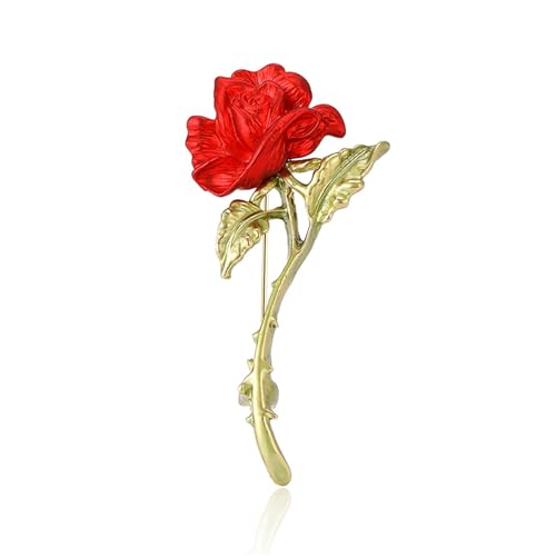Red Rose Flower Brooches Pins for Women Men Elegant Crystal Flower Lapel Pin Retro Suit Hat Dress Accessories Wedding Valentine's Day Jewelry Gift - style: Rose