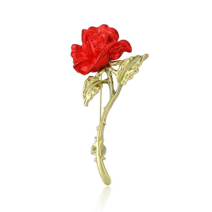 Red Rose Flower Brooches Pins for Women Men Elegant Crystal Flower Lapel Pin Retro Suit Hat Dress Accessories Wedding Valentine's Day Jewelry Gift - style: Rose