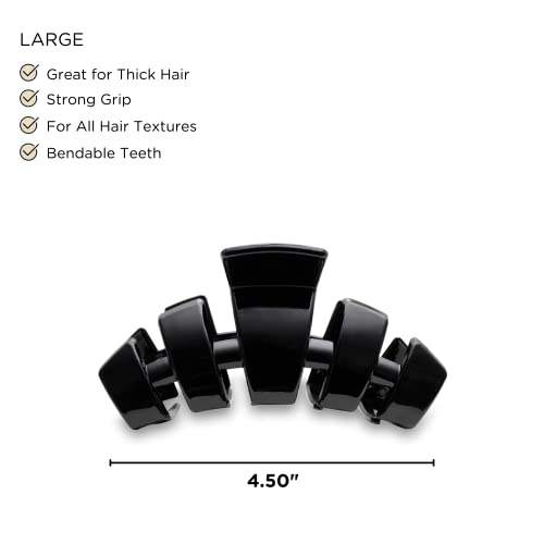 TELETIES - Large Hair Clip - Strong Grip, Bendable Teeth, Comfortable Curved Design - Ideal for Thick Hair - For All Hair Textures - Jet Black - color: Jet Black