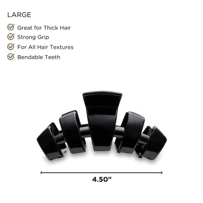 TELETIES - Large Hair Clip - Strong Grip, Bendable Teeth, Comfortable Curved Design - Ideal for Thick Hair - For All Hair Textures - Jet Black - color: Jet Black