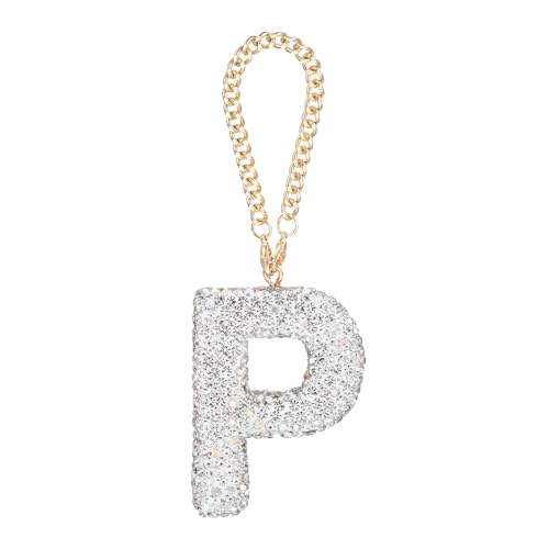 MECCANIXITY Bling Car Letter Charm, Initial P Letter Interior Car Rear View Mirror Decoration Hanging Crystal Ornaments for Women Bags Water Cup DIY Craft, Silver - style: Letter P