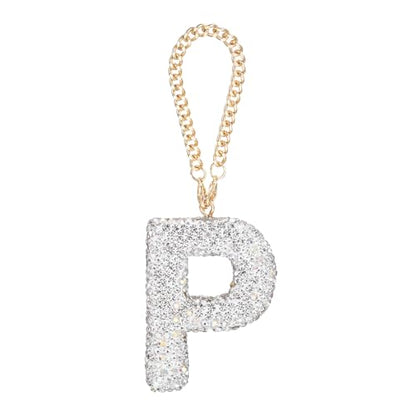 MECCANIXITY Bling Car Letter Charm, Initial P Letter Interior Car Rear View Mirror Decoration Hanging Crystal Ornaments for Women Bags Water Cup DIY Craft, Silver - style: Letter P