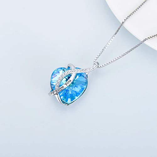 AOBOCO I Love You Sterling Silver 12 Birthstone Heart Pendant Necklace Embellished with Crystals from Austria, Mother's Day Anniversary Birthday Jewelry Christmas Gifts for Women Grandma Nana - color: D-March