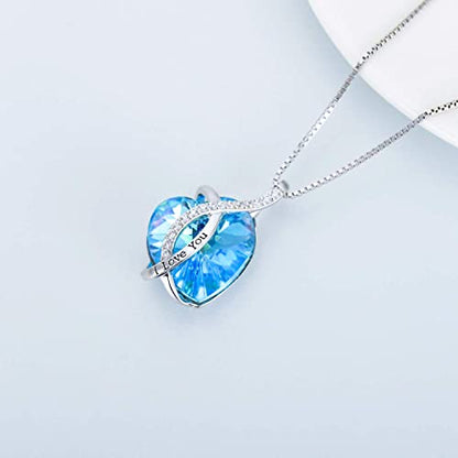 AOBOCO I Love You Sterling Silver 12 Birthstone Heart Pendant Necklace Embellished with Crystals from Austria, Mother's Day Anniversary Birthday Jewelry Christmas Gifts for Women Grandma Nana - color: D-March