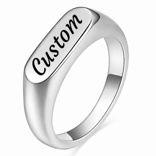 MYNENEY Stainless Steel Square Shape Signet for Men Statement Ring - color: Custom Silver