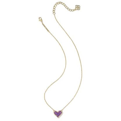 Kendra Scott Ari Heart Adjustable Length Pendant Necklace for Women, Fashion Jewelry - color: GOLD - PURPLE DRUSY