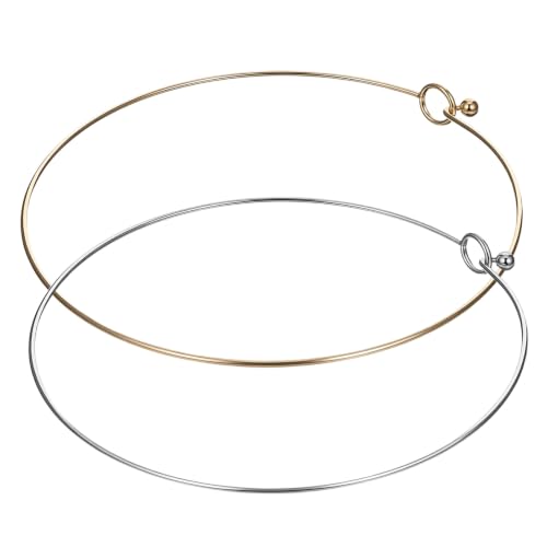 2Pcs Wire Collar Necklace Plain Choker Collar for Women | Stainless Steel Gold Silver Wire Collar Necklace for DIY Craft, Jewelry Making (Insert Clasp)