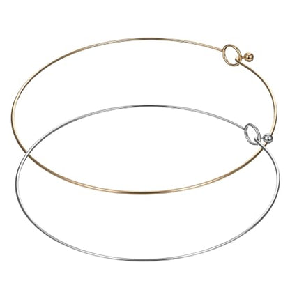 2Pcs Wire Collar Necklace Plain Choker Collar for Women | Stainless Steel Gold Silver Wire Collar Necklace for DIY Craft, Jewelry Making (Insert Clasp)