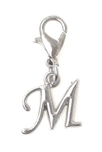 Initial Italic Cursive Stainless Steel Clasp Clip on Charm Graduation Cap Tassel Event Party Invitation Card Baby Shower Birthday Thank You Celebration Personalized Congratulations Choice of 26 Letters - style: Letter M
