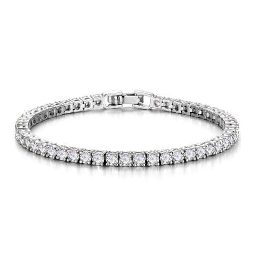Yoosteel 14K-Gold-Plated/White-Gold-Plated Tennis Bracelet for Women,3mm CZ | Dainty Cubic Zirconia Bracelets,Classic Tennis Bracelet,Trendy Simple CZ Jewelry Gifts,6.5/7/7.5 Inch Bracelets - color: Four Claws-14K-White Gold-Plated, size: 6.5