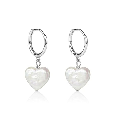 LILY LUSTRE 14k Gold Plated/Filled 925 Sterling Silver Handpicked AAAA Quality Natural White Freshwater Cultured Heart Shaped Pearl Huggie Hoop/Leverback Drop Dangle Earrings for Women - color: Silver Hoop