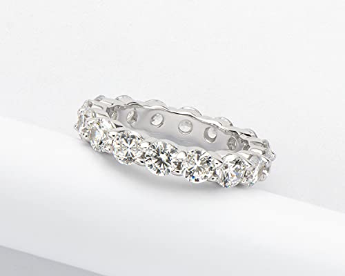 AINUOSHI Eternity Ring, 925 Sterling Silver Engagement Promise Ring for Women,Emerald Oval Radiant Round Cushion Cut Cubic Zirconia CZ Fine Ring,Stackable Full Eternity Wedding Band - color: Round Cut